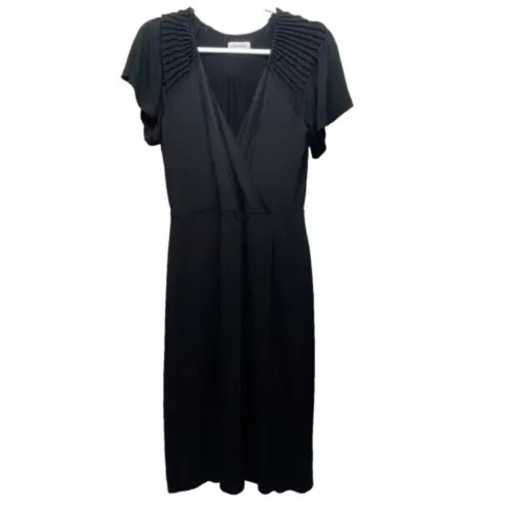 Calvin Klein Dress Women's Size Small Wrap Front Fit & Flare Short‎ Sleeve Black